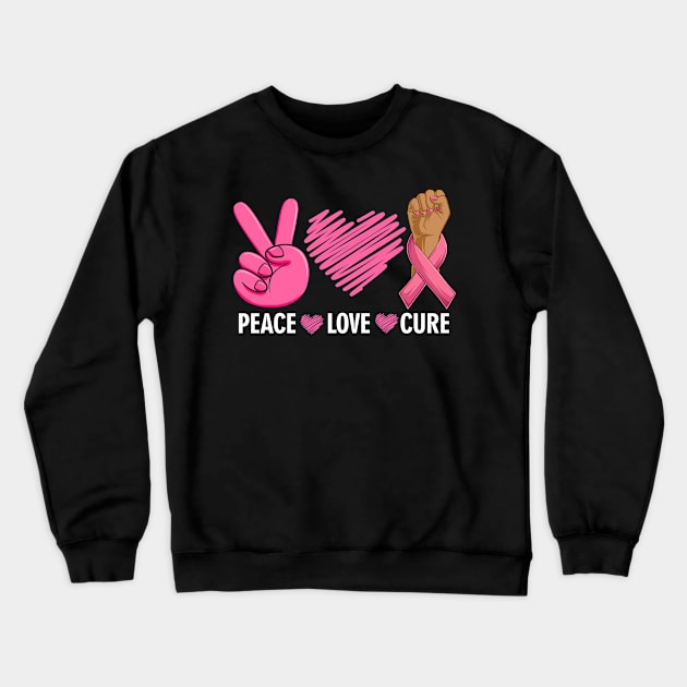 Breast Cancer Awareness Costume Pink Peace Love Cure Faith Crewneck Sweatshirt by folidelarts